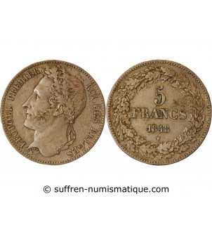 BELGIQUE, LEOPOLD I er - 5 FRANCS ARGENT 1848