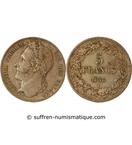 BELGIQUE, LEOPOLD I er - 5 FRANCS ARGENT 1848