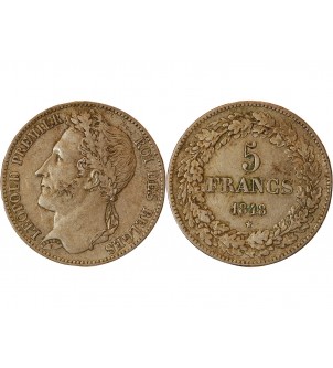 BELGIQUE, LEOPOLD I er - 5 FRANCS ARGENT 1848 2
