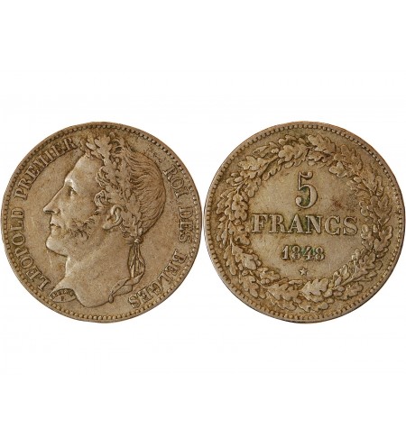 BELGIQUE, LEOPOLD I er - 5 FRANCS ARGENT 1848