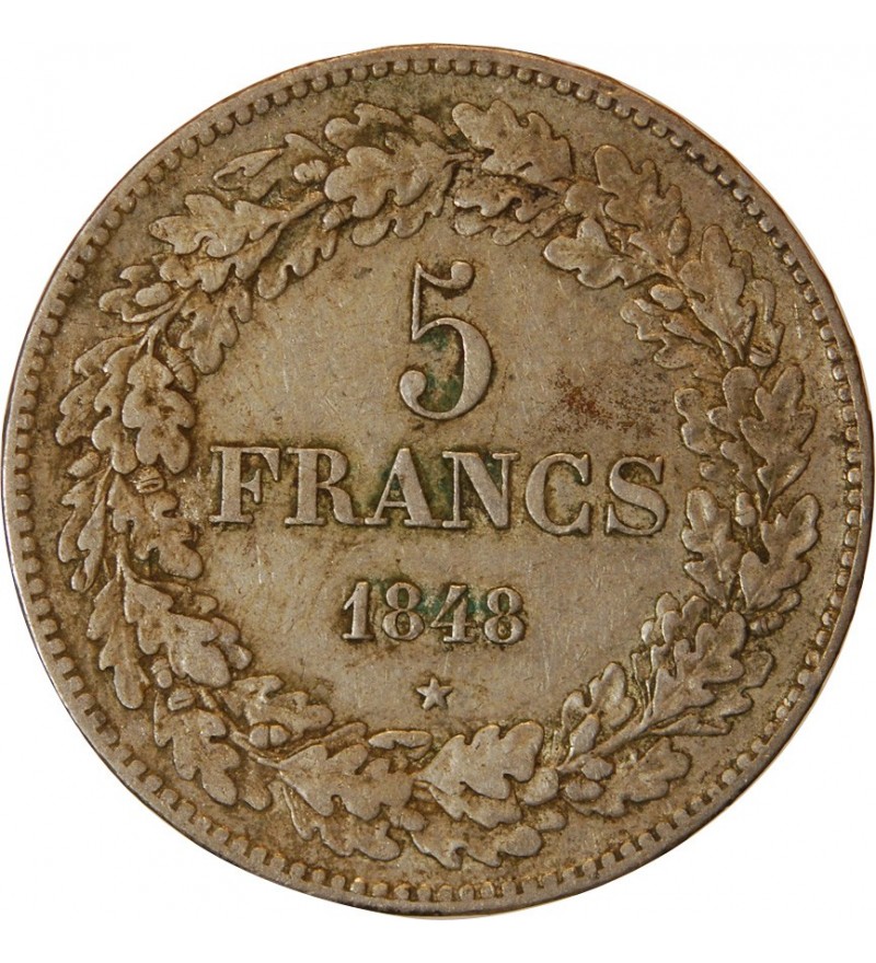 BELGIQUE, LEOPOLD I er - 5 FRANCS ARGENT 1848