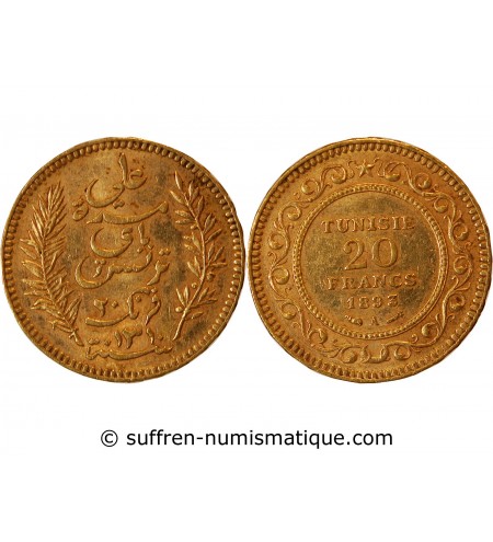 TUNISIE, PROTECTORAT FRANCAIS - 20 FRANCS OR 1893 PARIS