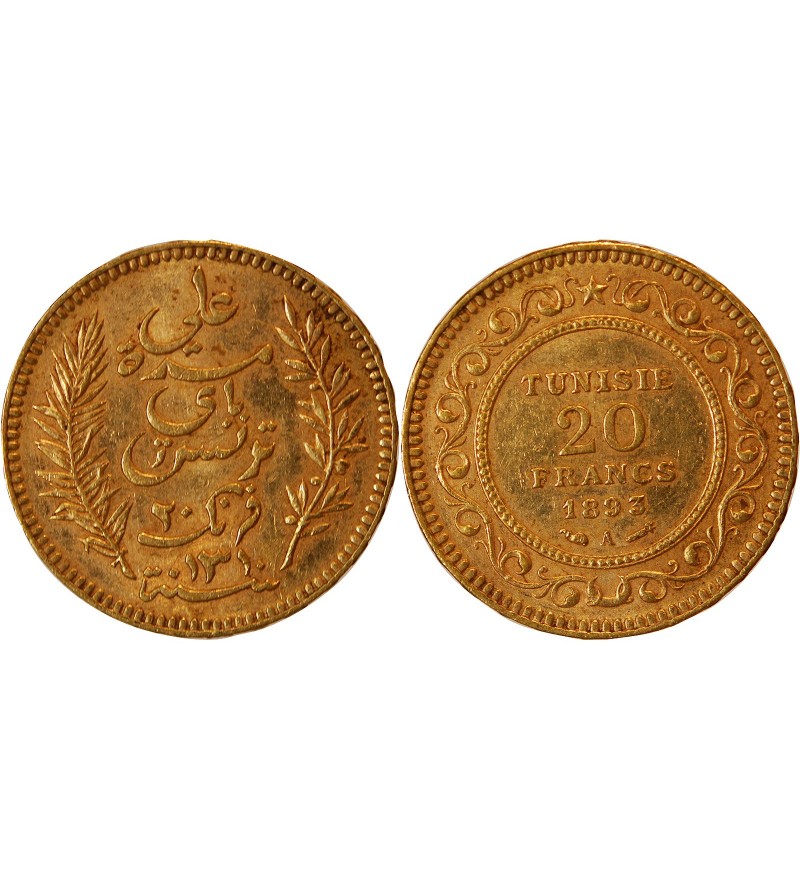 TUNISIE, PROTECTORAT FRANCAIS - 20 FRANCS OR 1893 PARIS