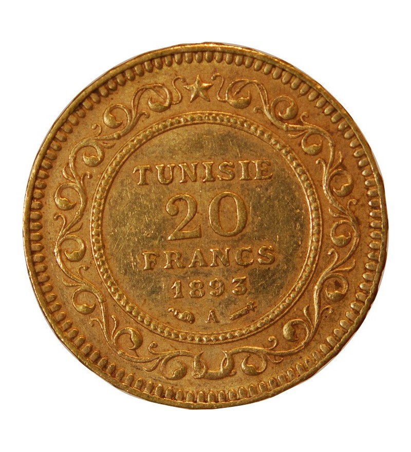 TUNISIE, PROTECTORAT FRANCAIS - 20 FRANCS OR 1893 PARIS