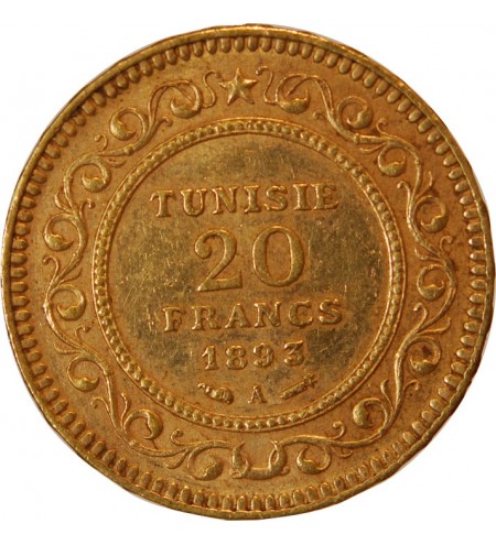 TUNISIE, PROTECTORAT FRANCAIS - 20 FRANCS OR 1893 PARIS