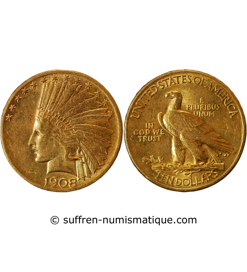 USA, INDIEN - 10 DOLLARS OR 1908 PHILADELPHIE