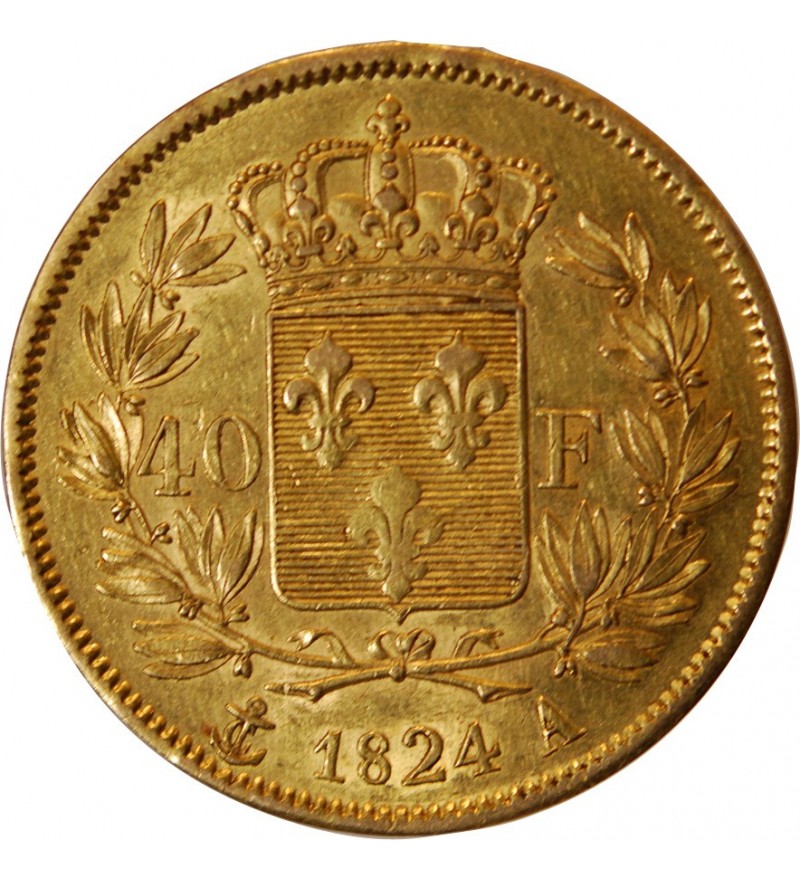 LOUIS XVIII﻿ - 40 FRANCS OR 1824 A PARS "Variété sans points"