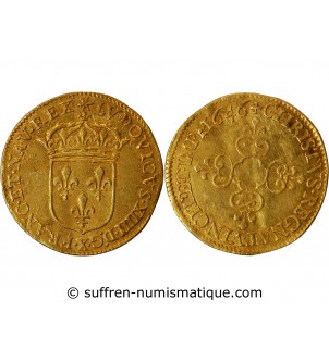 LOUIS XIV - ECU D'OR AU SOLEIL 1644 X AMIENS