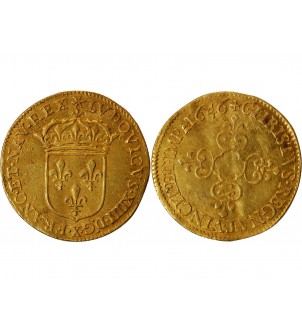 LOUIS XIV - ECU D'OR AU SOLEIL 1644 X AMIENS 2