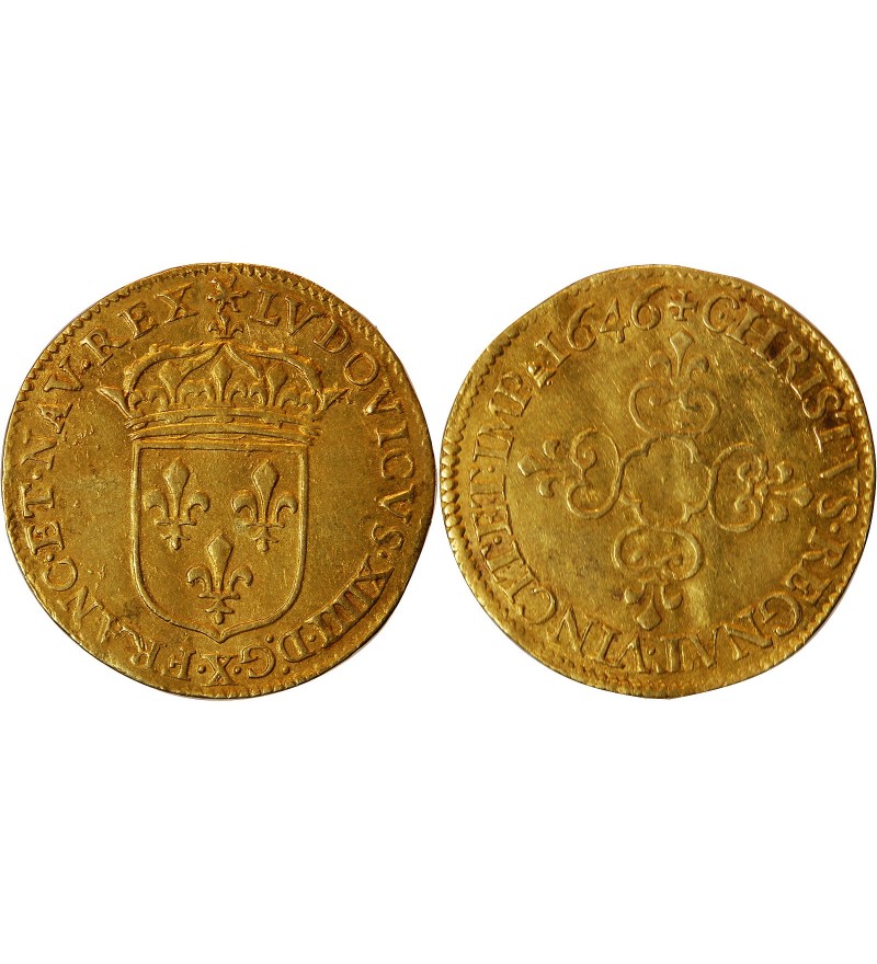 LOUIS XIV - ECU D'OR AU SOLEIL 1644 X AMIENS