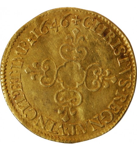 LOUIS XIV - ECU D'OR AU SOLEIL 1644 X AMIENS