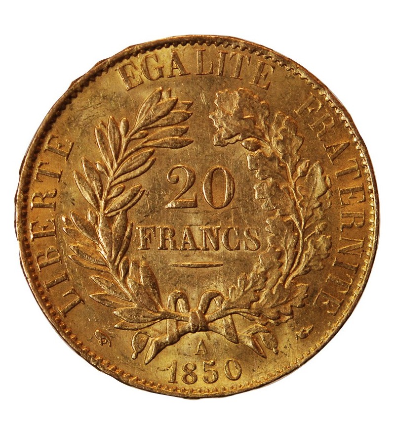 CERES ﻿- 20 FRANCS OR 1850 A PARIS﻿ "variéré oreille basse"