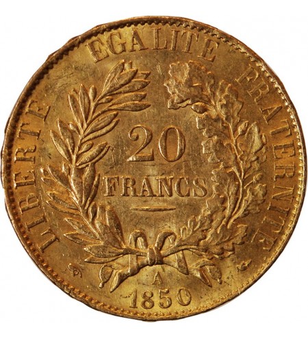 CERES ﻿- 20 FRANCS OR 1850 A PARIS﻿ "variéré oreille basse"