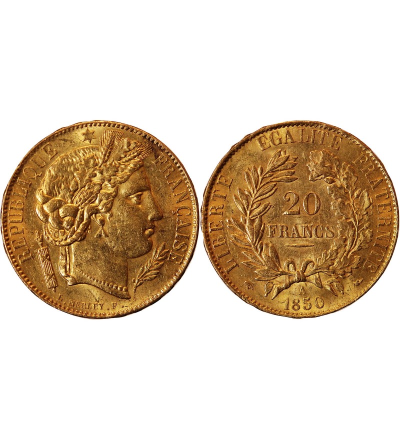 CERES ﻿- 20 FRANCS OR 1850 A PARIS﻿ "variéré oreille basse"