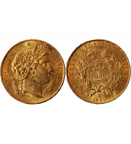 CERES ﻿- 20 FRANCS OR 1850 A PARIS﻿ "variéré oreille basse"