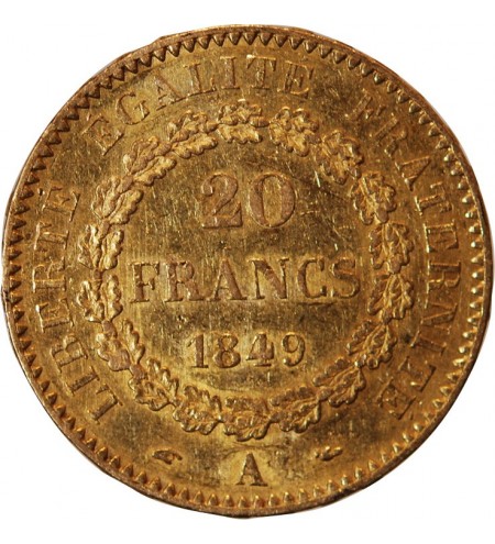 GENIE - 20 FRANCS OR 1849 A PARIS "Deuxième République"