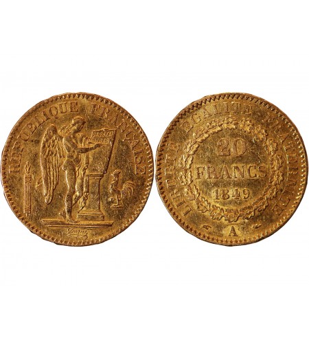 GENIE - 20 FRANCS OR 1849 A PARIS "Deuxième République"