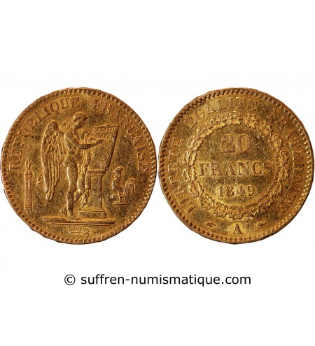 GENIE - 20 FRANCS OR 1849 A PARIS "Deuxième République"