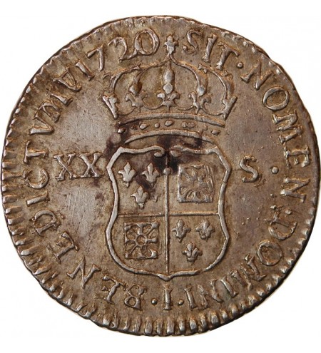 LOUIS XV - 1/6 ECU ARGENT FRANCE-NAVRRE 1720 I LIMOGES