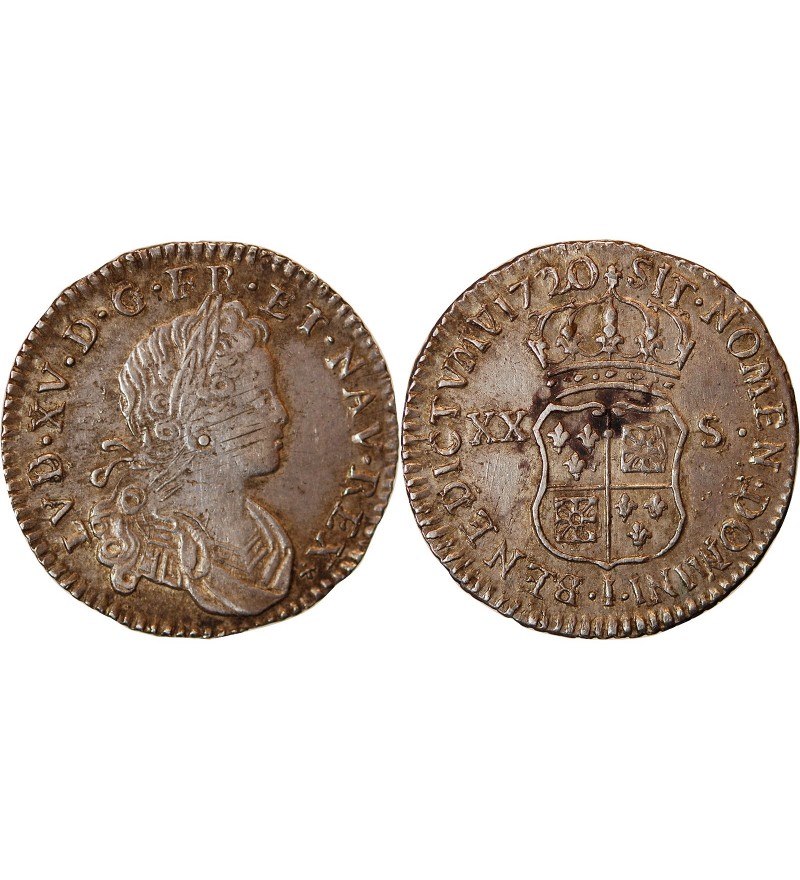 LOUIS XV - 1/6 ECU ARGENT FRANCE-NAVRRE 1720 I LIMOGES