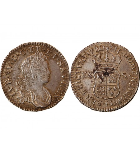LOUIS XV - 1/6 ECU ARGENT FRANCE-NAVRRE 1720 I LIMOGES