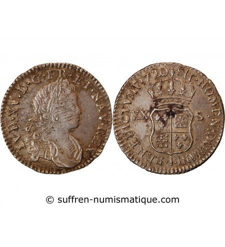 LOUIS XV - 1/6 ECU ARGENT FRANCE-NAVRRE 1720 I LIMOGES