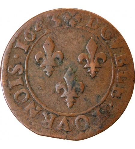 LOUIS XIII - DOUBLE TOURNOIS 1643 A CORBEIL