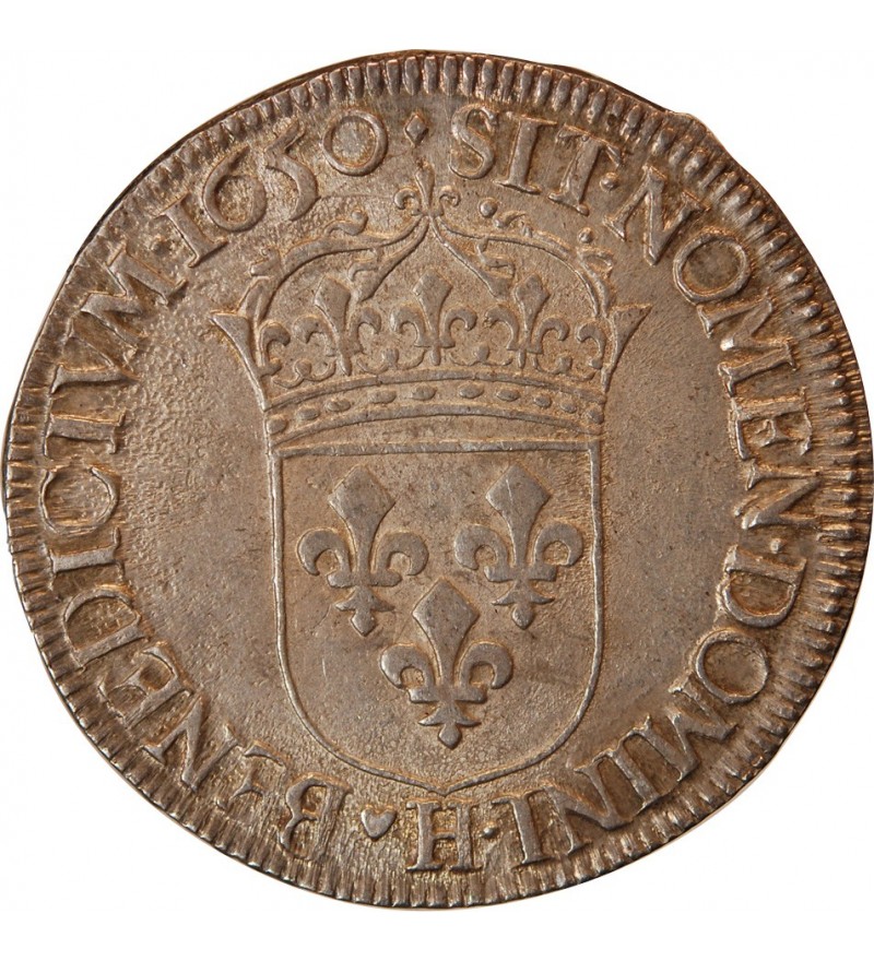 LOUIS XIV﻿ - 1/2 ECU ARGENT A LA MECHE LONGUE 1647 H LA ROCHELLE