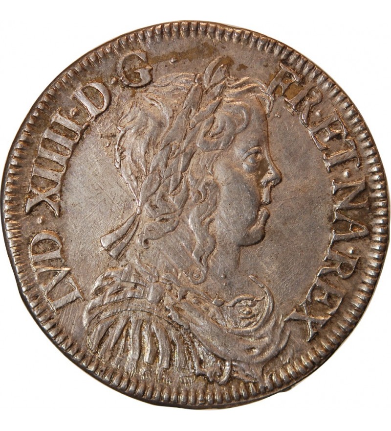 LOUIS XIV﻿ - 1/2 ECU ARGENT A LA MECHE LONGUE 1647 H LA ROCHELLE