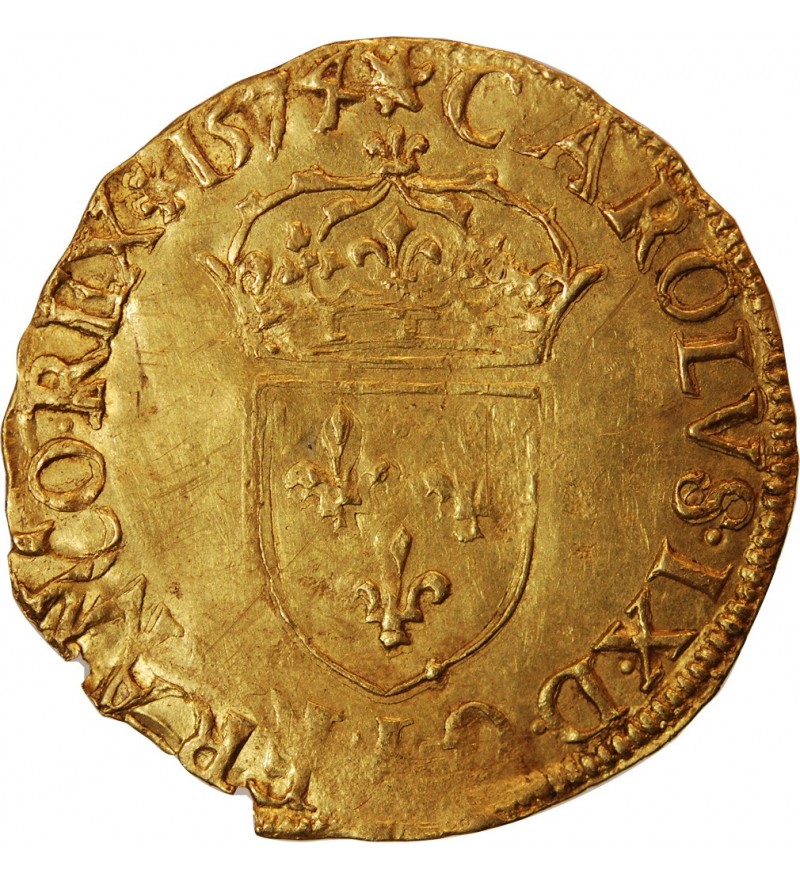 CHARLES IX ﻿﻿- ECU D'OR AU SOLEIL 1574 T NANTES