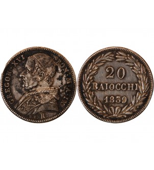 VATICAN, GREGOIRE XVI - 20 BAIOCCHI ARGENT 1836 2