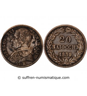 VATICAN, GREGOIRE XVI - 20 BAIOCCHI ARGENT 1836