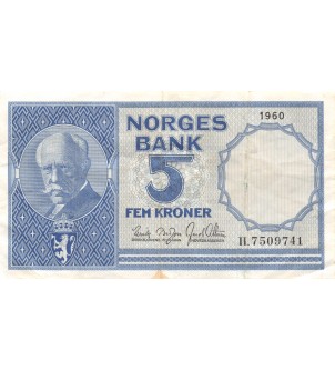 NORVEGE - 5 KRONER 1960