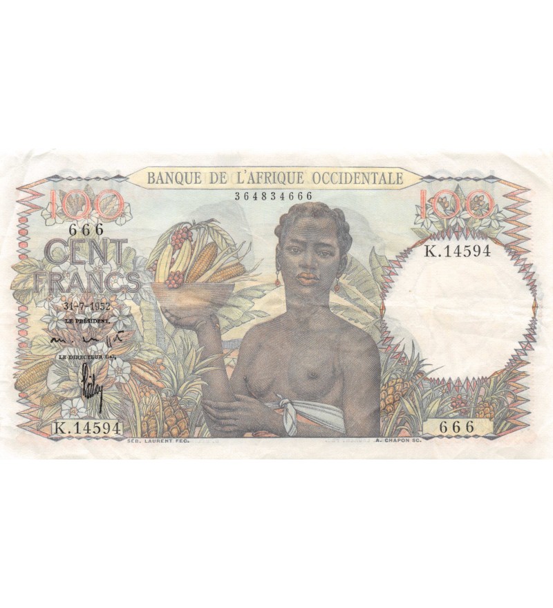 BANQUE AFRIQUE OCCIDENTALE - 100 FRANCS 31.07.1952