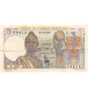 BANQUE AFRIQUE OCCIDENTALE - 5 FRANCS 28.10.1954 2