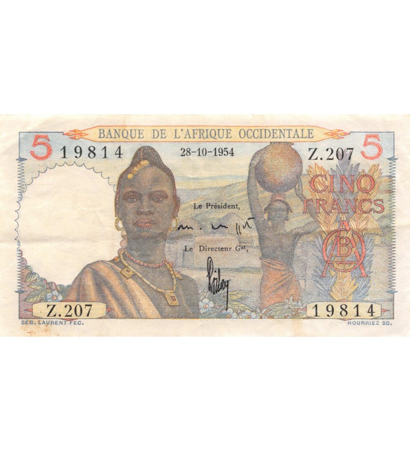 BANQUE AFRIQUE OCCIDENTALE - 5 FRANCS 28.10.1954