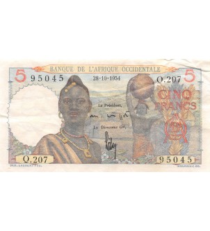 BANQUE AFRIQUE OCCIDENTALE - 5 FRANCS 28.10.1954 2