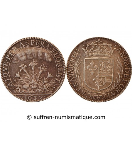 ANNE D'AUTRICHE, Réconciliation du roi et de la reine  - JETON ARGENT 1637 R1