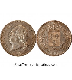 LOUIS XVIII - 5 FRANCS ARGENT 1816 A PARIS