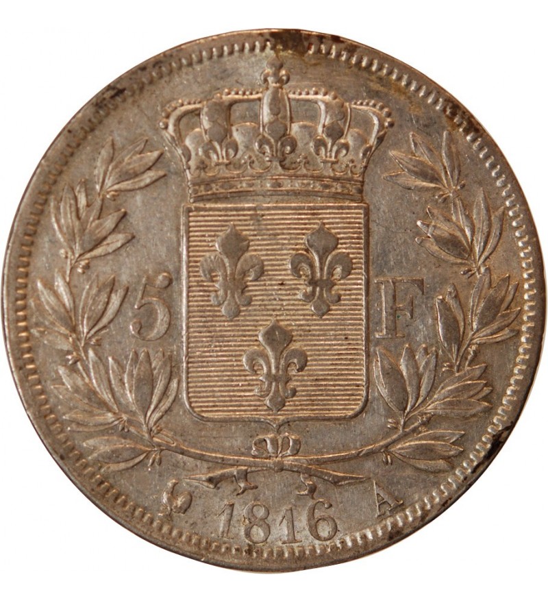 LOUIS XVIII - 5 FRANCS ARGENT 1816 A PARIS