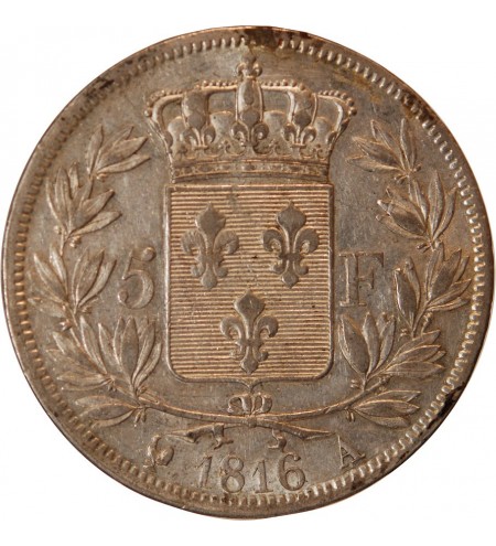 LOUIS XVIII - 5 FRANCS ARGENT 1816 A PARIS
