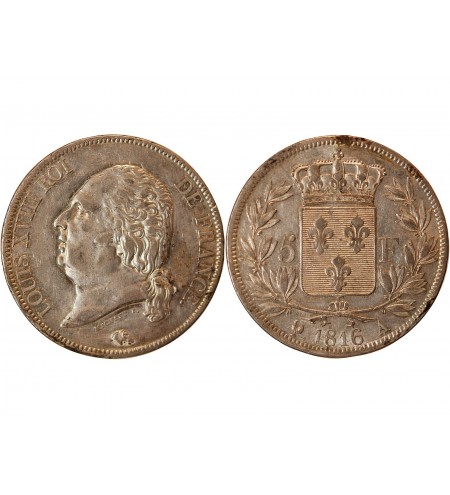 LOUIS XVIII - 5 FRANCS ARGENT 1816 A PARIS