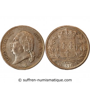 LOUIS XVIII - 5 FRANCS ARGENT 1816 I LIMOGES
