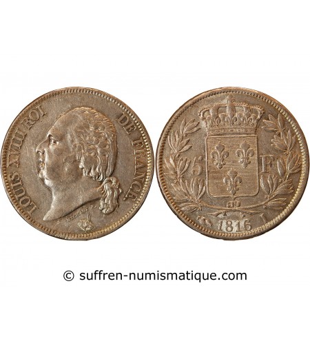 LOUIS XVIII - 5 FRANCS ARGENT 1816 I LIMOGES