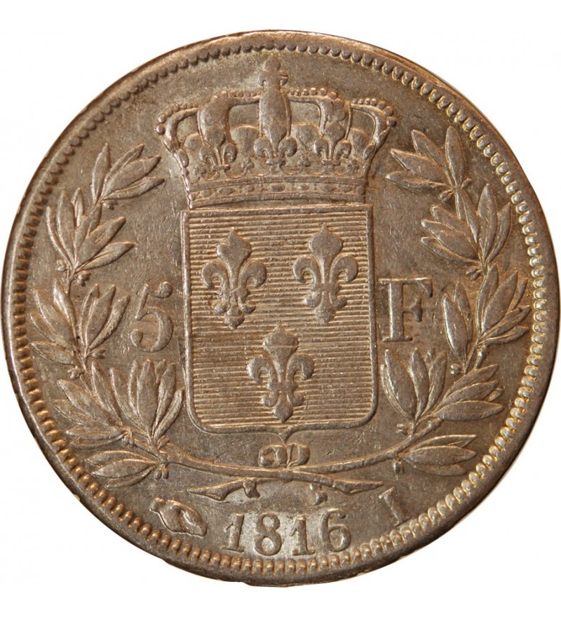 LOUIS XVIII - 5 FRANCS ARGENT 1816 I LIMOGES