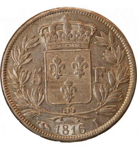 LOUIS XVIII - 5 FRANCS ARGENT 1816 I LIMOGES