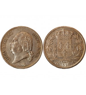LOUIS XVIII - 5 FRANCS ARGENT 1816 I LIMOGES 2