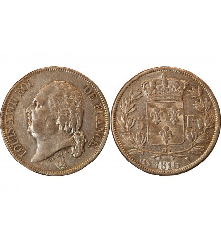 LOUIS XVIII - 5 FRANCS ARGENT 1816 I LIMOGES