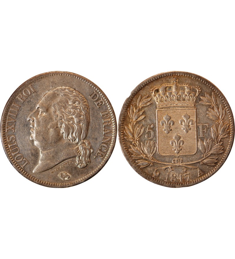 LOUIS XVIII - 5 FRANCS ARGENT 1817 A PARIS﻿