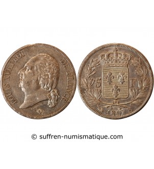 LOUIS XVIII - 5 FRANCS ARGENT 1817 B ROUEN